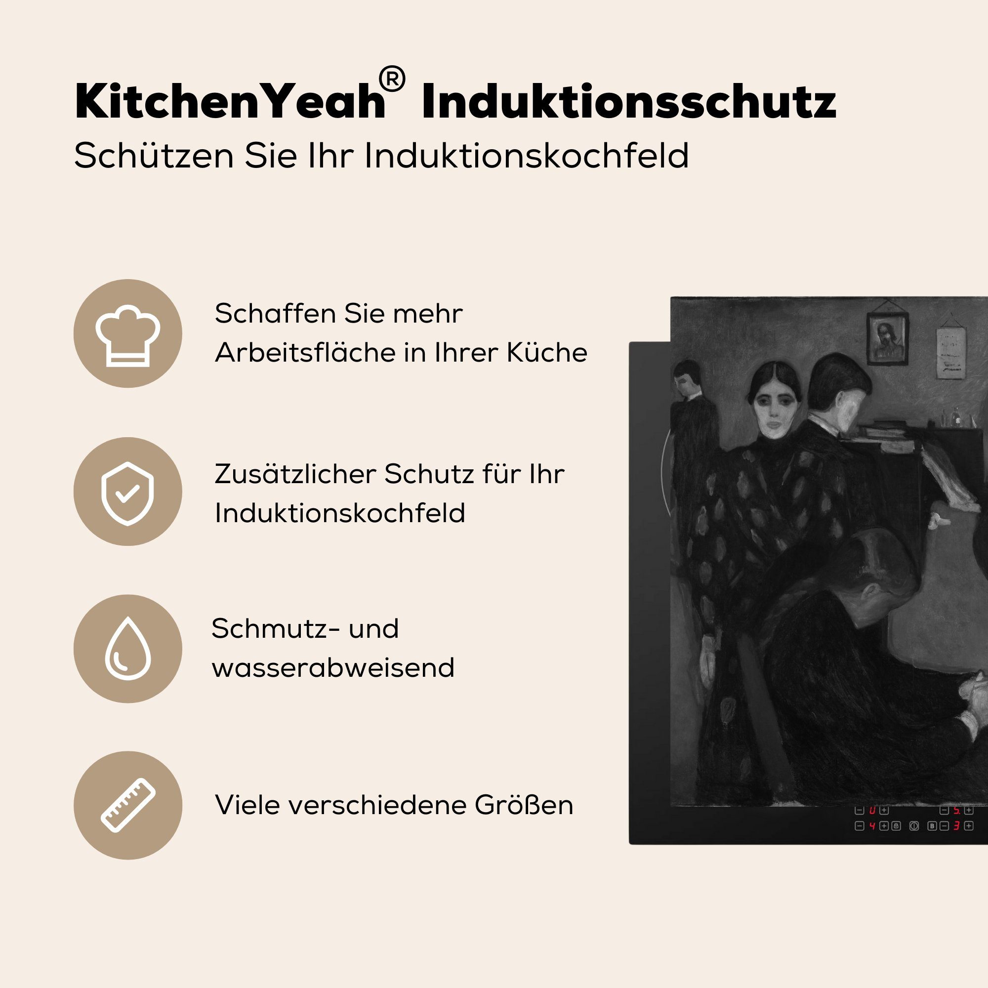 Vinyl, MuchoWow im cm, Ceranfeldabdeckung, Herdblende-/Abdeckplatte Tod Der küche Krankenzimmer (1 Edvard für 78x78 Munch, tlg), - Arbeitsplatte