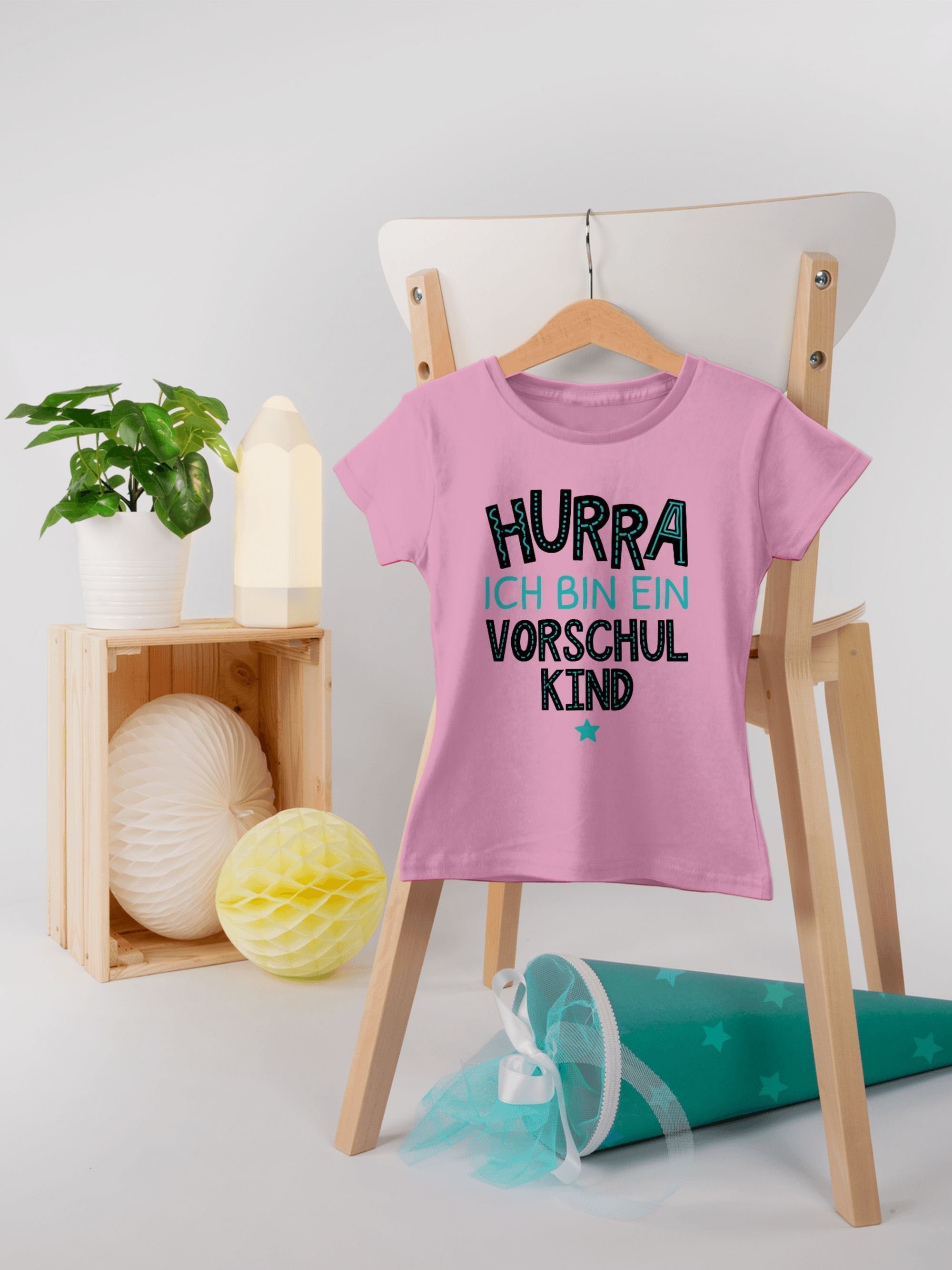 Geschenke ich bin 1 T-Shirt Vorschulkinder Hurra Shirtracer Rosa ein türkis Vorschulkind