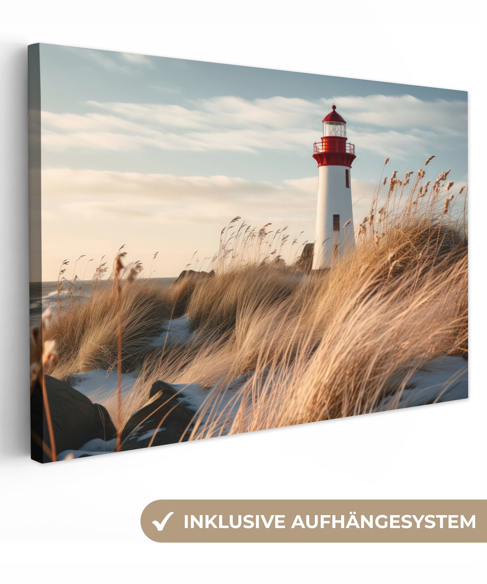 OneMillionCanvasses® Leinwandbild Leuchtturm - Gras - günstig online kaufen
