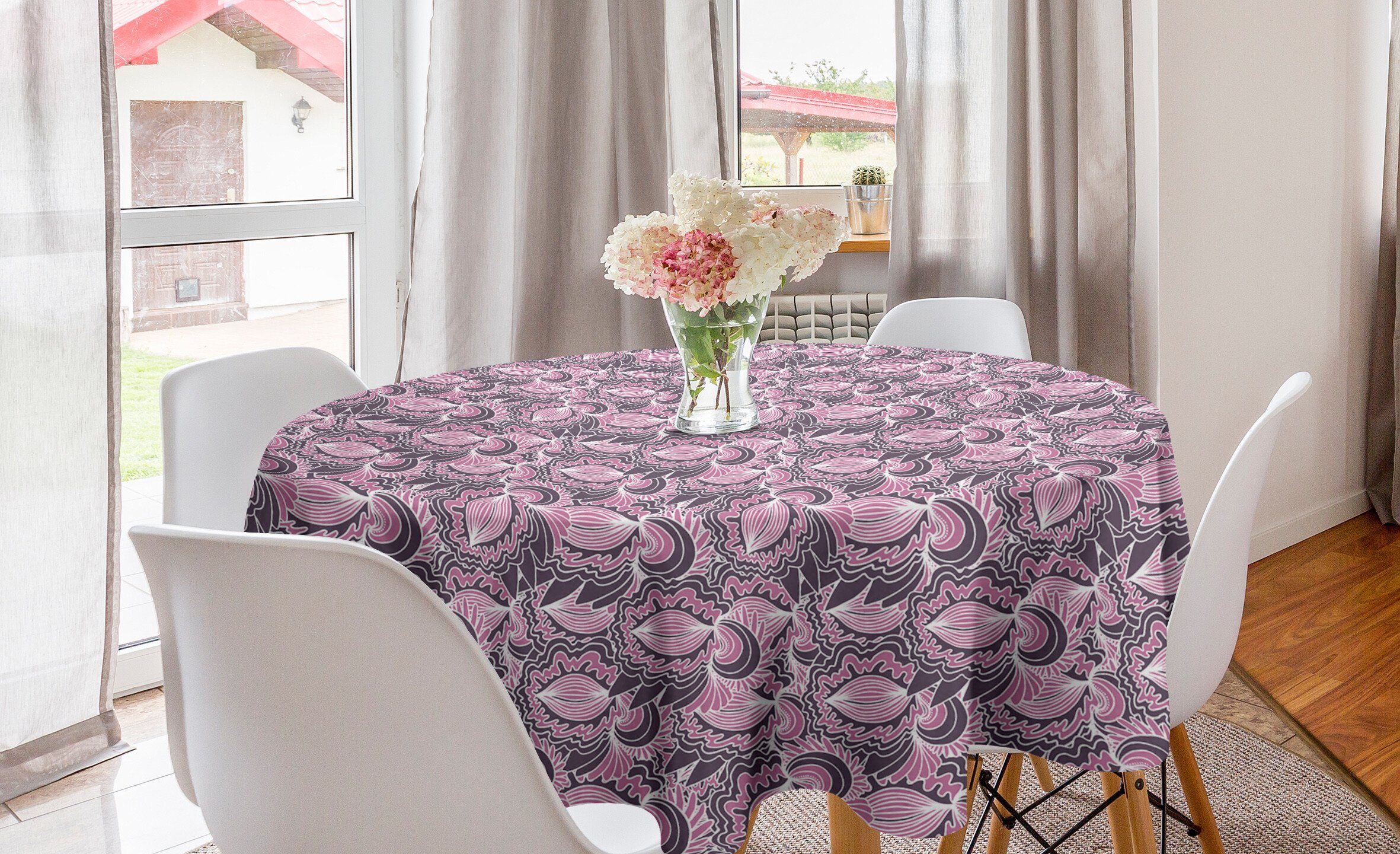 Abakuhaus Tischdecke Kreis Tischdecke Abdeckung für Esszimmer Küche Dekoration, Abstrakt Geometrische Blumenverzierungen