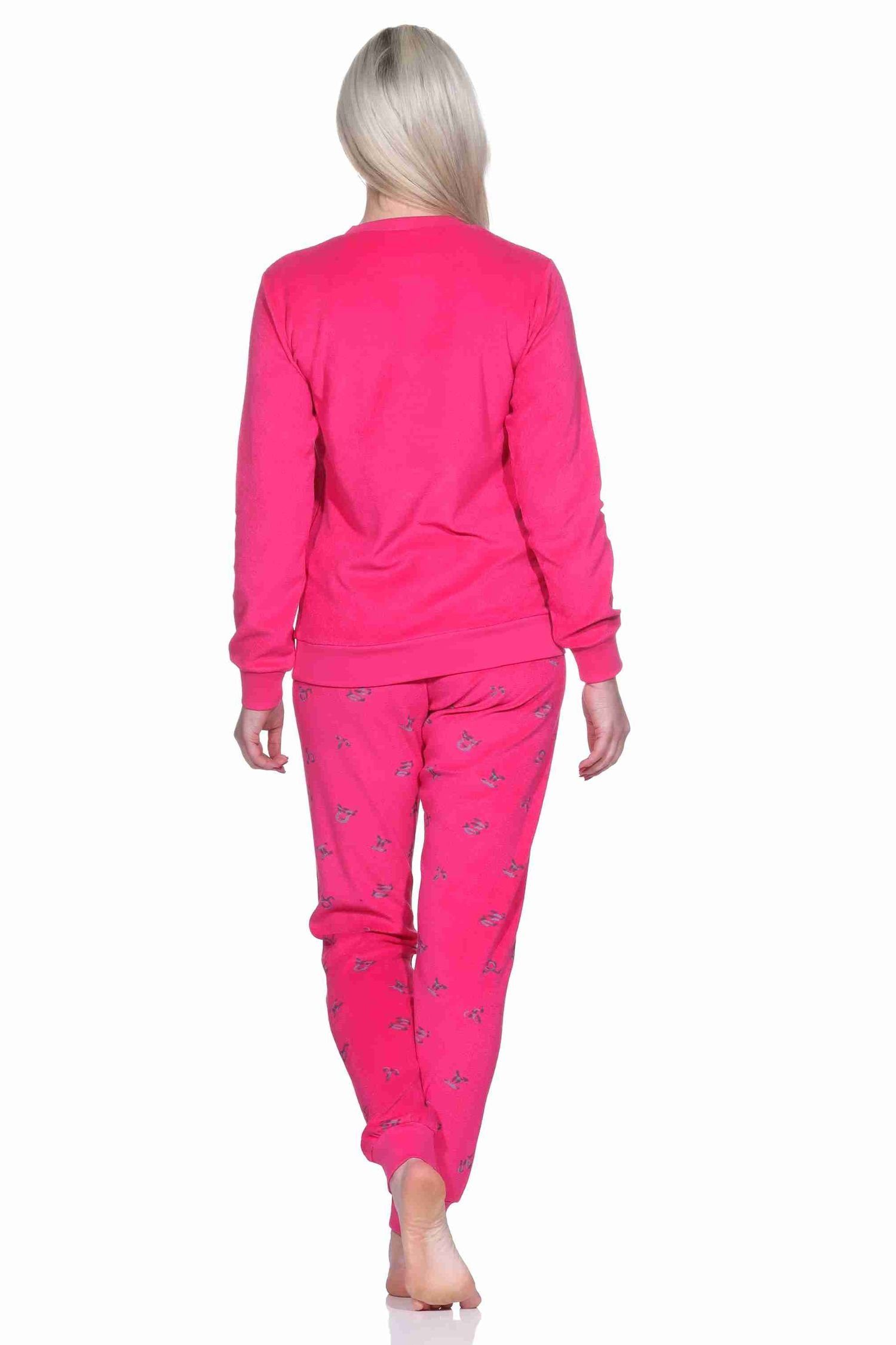 Pyjama Damen mit Frottee - Bündchen langarm pink in Normann Übergrössen Pyjama Schlafanzug auch