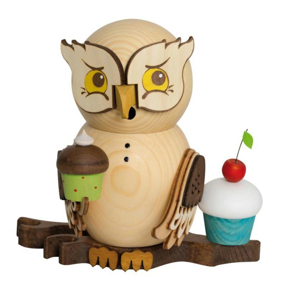 Kuhnert Weihnachtsfigur Räucherfigur Eule mit Muffins - Räuchereule -