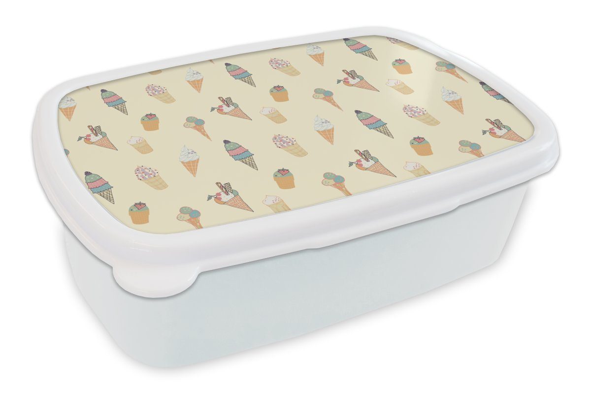 MuchoWow Lunchbox Muster - Eiscreme - Sommer, Kunststoff, (2-tlg), Brotbox für Kinder und Erwachsene, Brotdose, für Jungs und Mädchen weiß