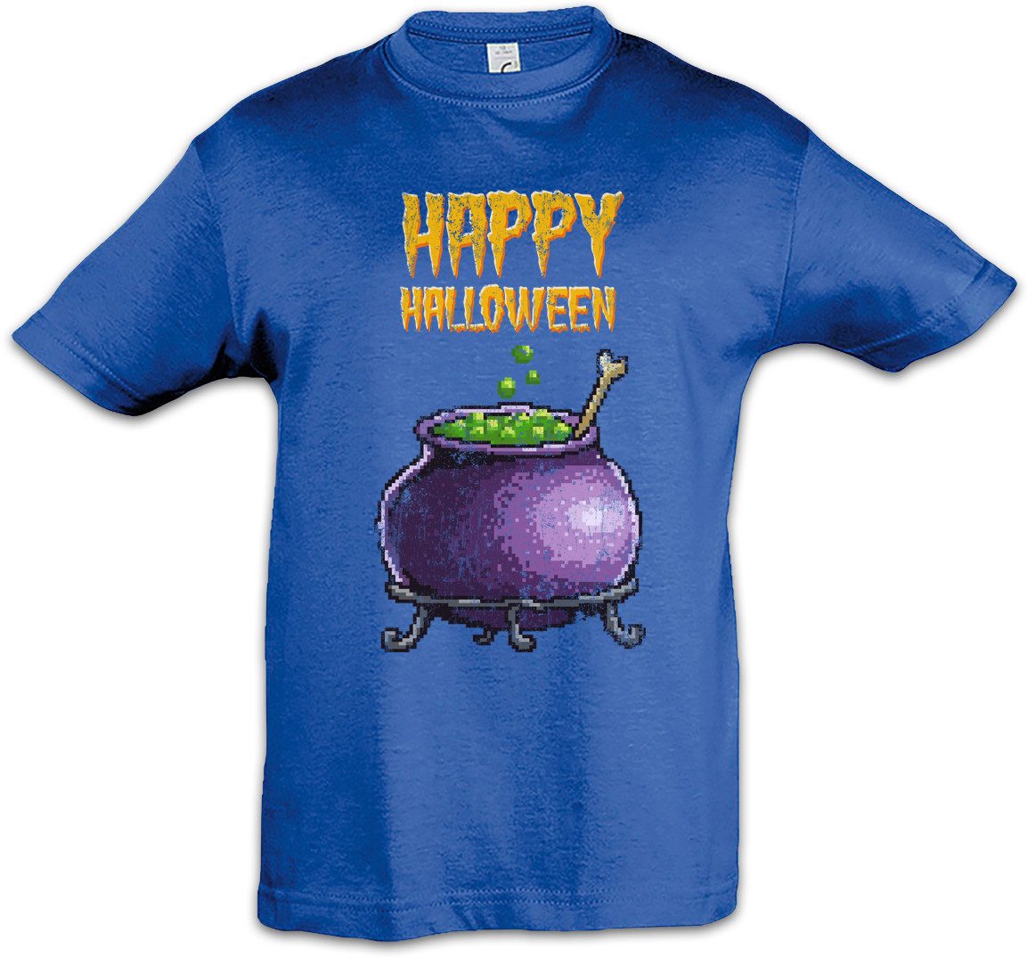 Print-Shirt Pixel Happy Halloween Kinder T-Shirt Witch Hexe Hexenkessel Blocksberg