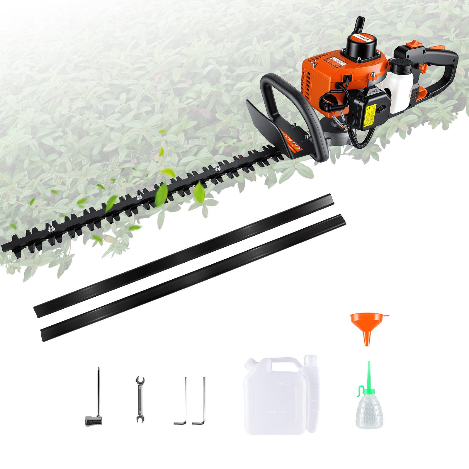 CONENTOOL Benzin-Heckenschere 60 cm Schnittlänge, 22,5 ccm, SK5-Stahl, Vibrationsdämpfung, für Hecken & Sträucher