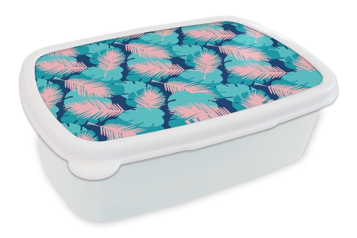MuchoWow Lunchbox Muster - Dschungel - Blatt, Kunststoff, (2-tlg), Brotbox für Kinder und Erwachsene, Brotdose, für Jungs und Mädchen weiß