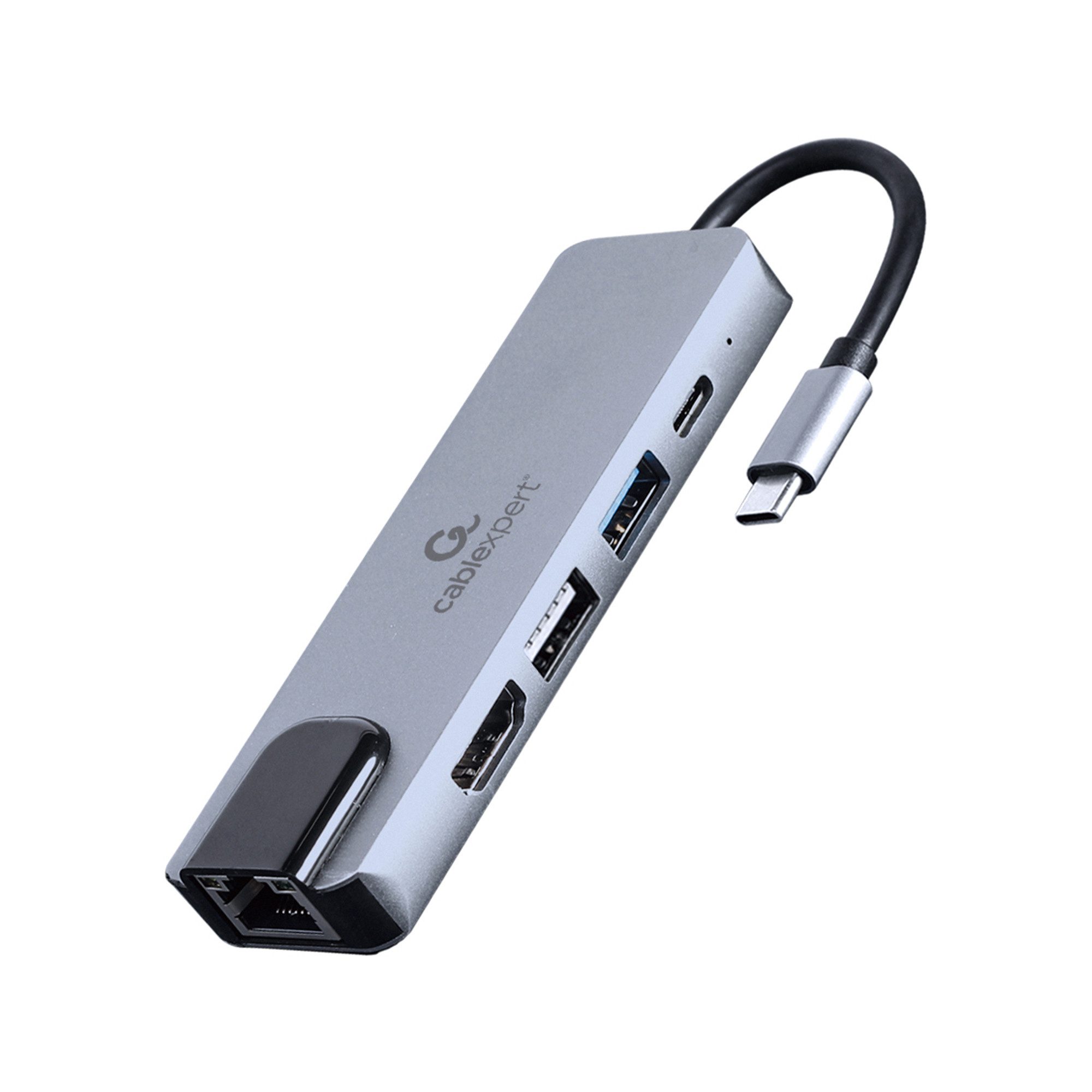 Gembird A-CM-COMBO5-04 Adapter 5-in-1: USB-Hub mit 3 Anschlüssen, 4K HDMI und USB Typ-C PD Ladeunterstützung zu Plug & Play, 2-Port USB 3.2 Gen 1 (5 Gbit/s) Hub, 5-in-1: USB-Hub mit 3 Anschlüssen