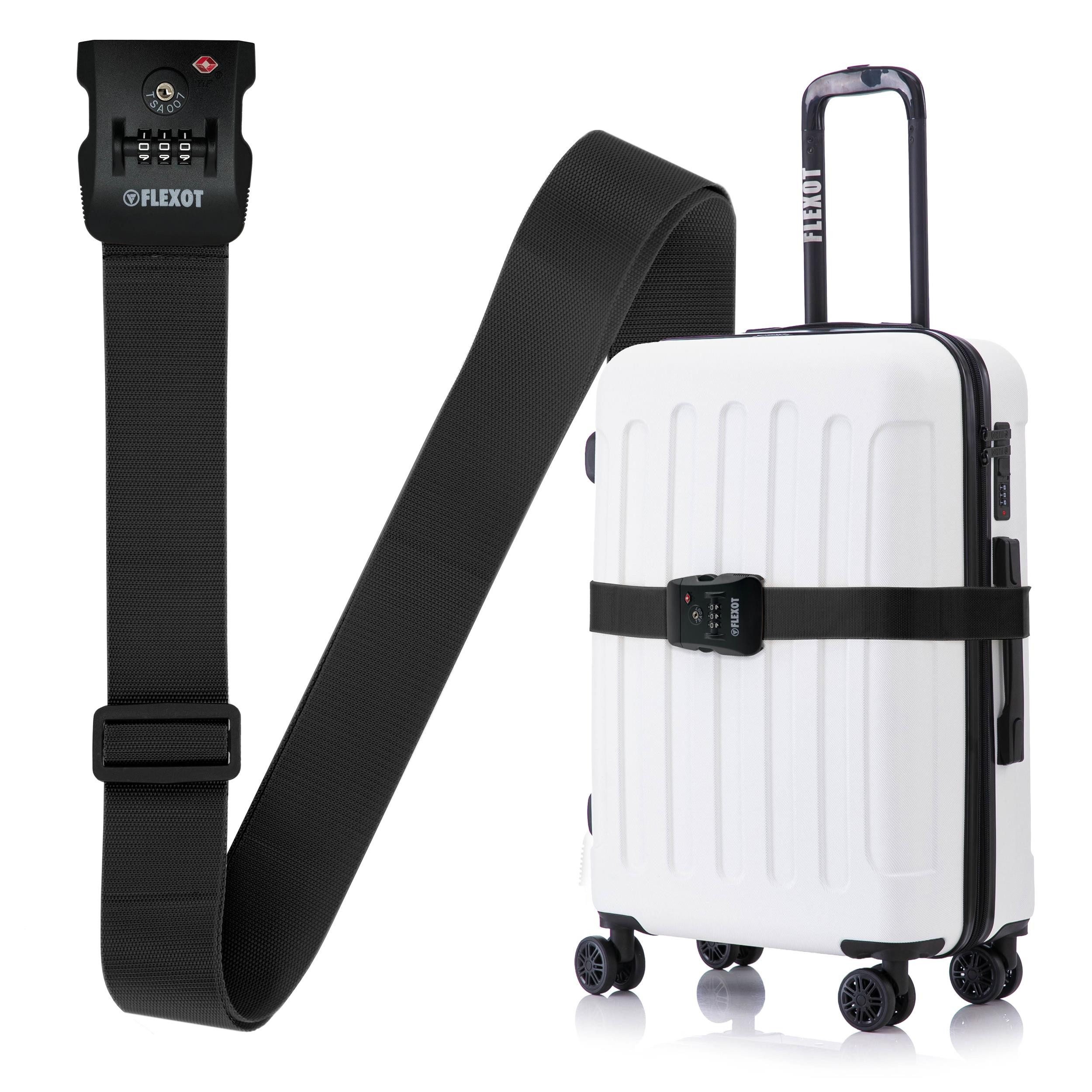 Flexot Koffergurt Koffergurt mit Zahlenschloss & TSA, verstellbare Länge, Namensschild, Flexibel anpassbarer und stabiler Gurt mit praktischer Schnalle
