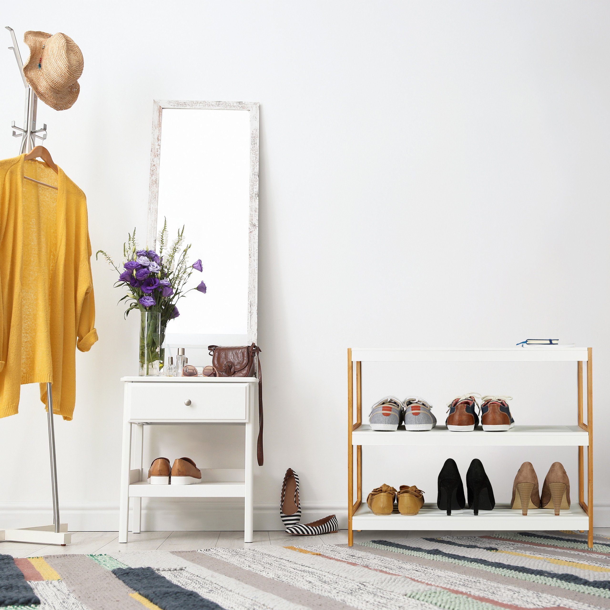 relaxdays Schuhregal Weiß Natur, 3 günstig online kaufen