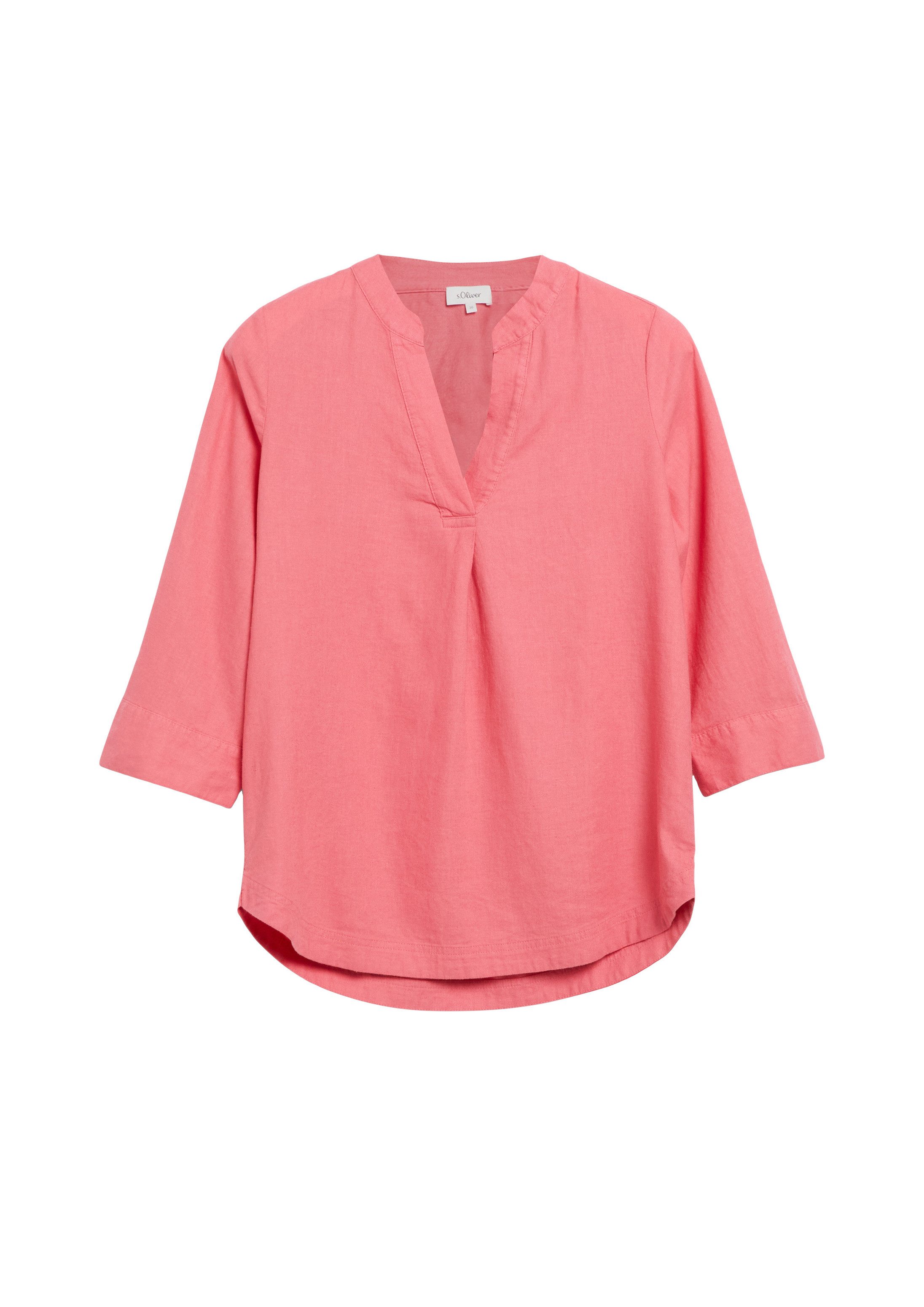 s.Oliver Kurzarmbluse Bluse Leinenmix-Bluse mit Turn-up