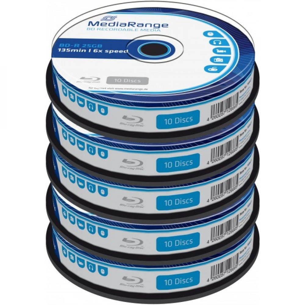 Mediarange Blu-ray-Rohling Blu-ray Disc Mediarange BD-R 25 GB, 6x Speed in Cakebox 50 Stück
