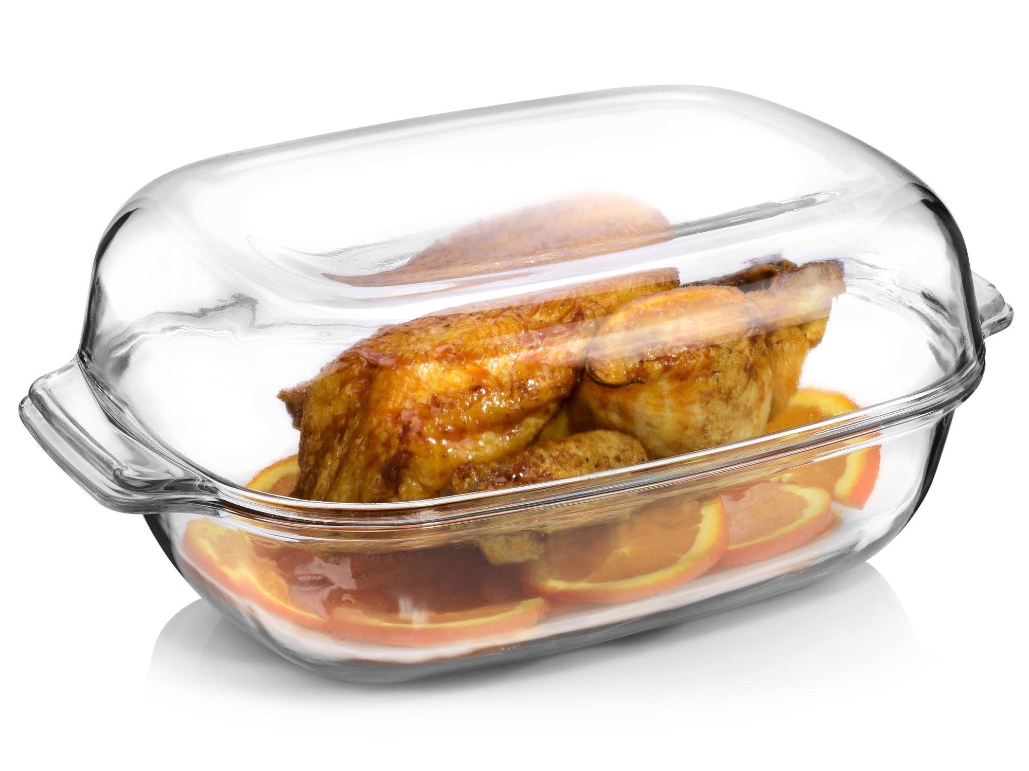 SÄNGER Bräter XL, Glas (Set, 2-tlg., 1x Glasbräter, 1x Deckel), hitzebeständig