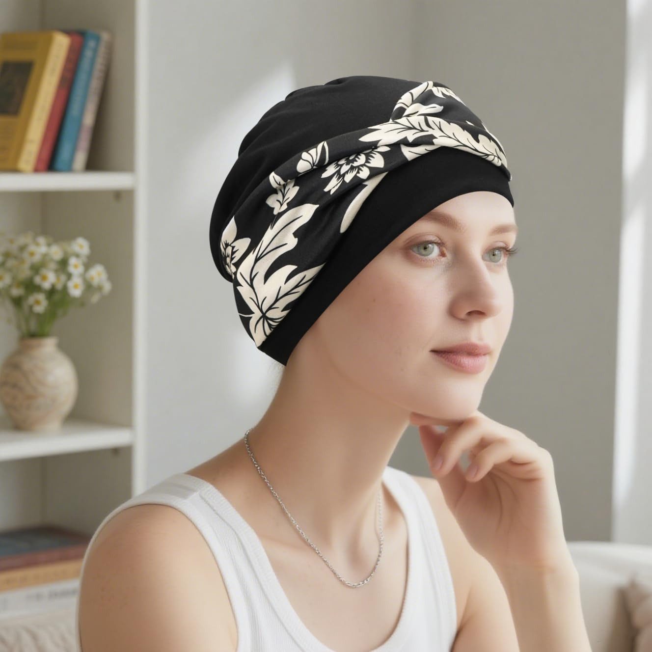 nsihing Turbanmütze Turbanmütze Damen, Boho Blumenmuster, Elastische Kopfbedeckung Weich, Atmungsaktiv & Bequem für Alltag und Freizeit – Bild 4 von 5