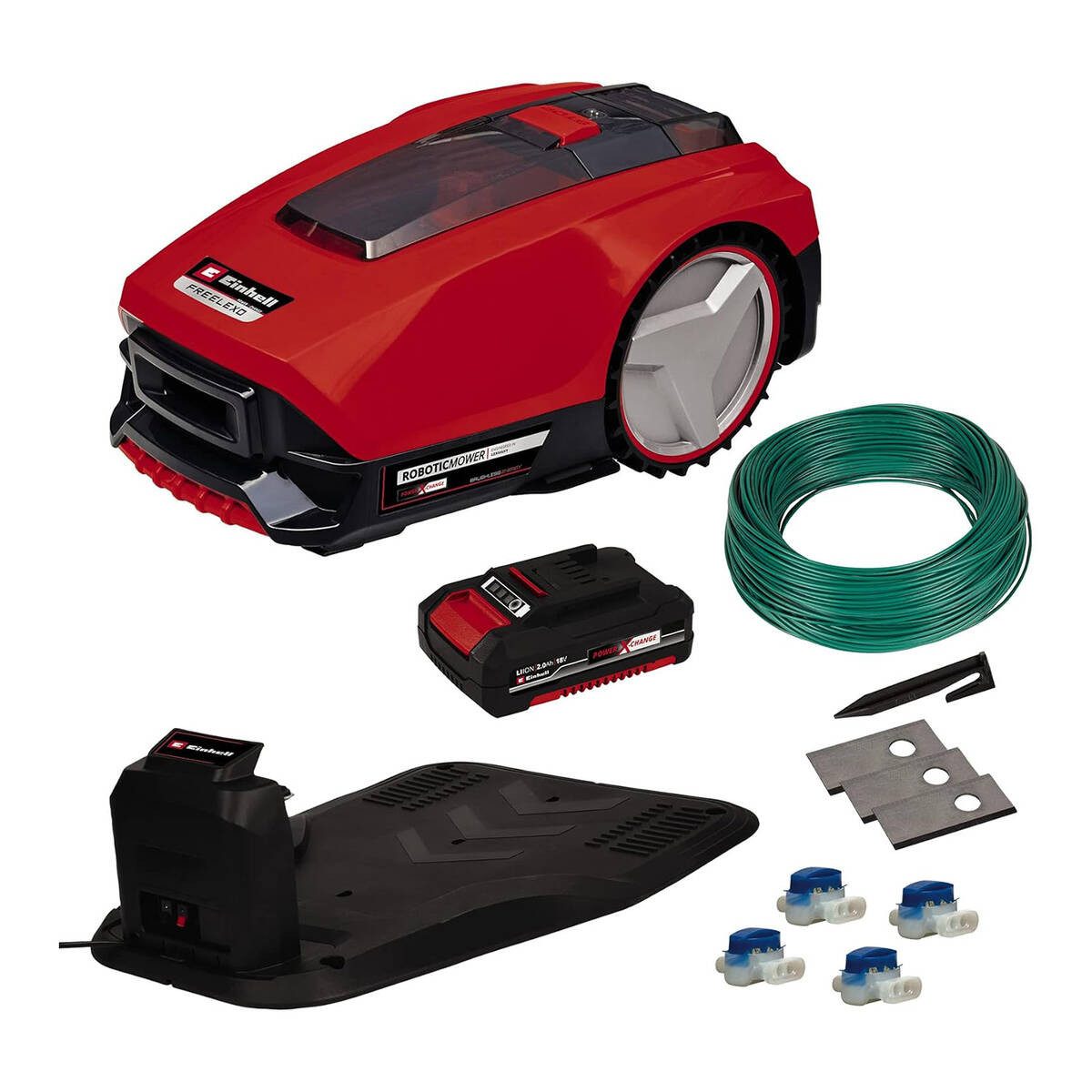 Einhell Rasenmähroboter FREELEXO CAM 350, (Komplett-Set, inkl. Ladestation, Akku, Ersatzklingen & Zubehör), kein Begrenzungsdraht notwendig, bis 350 m² rot