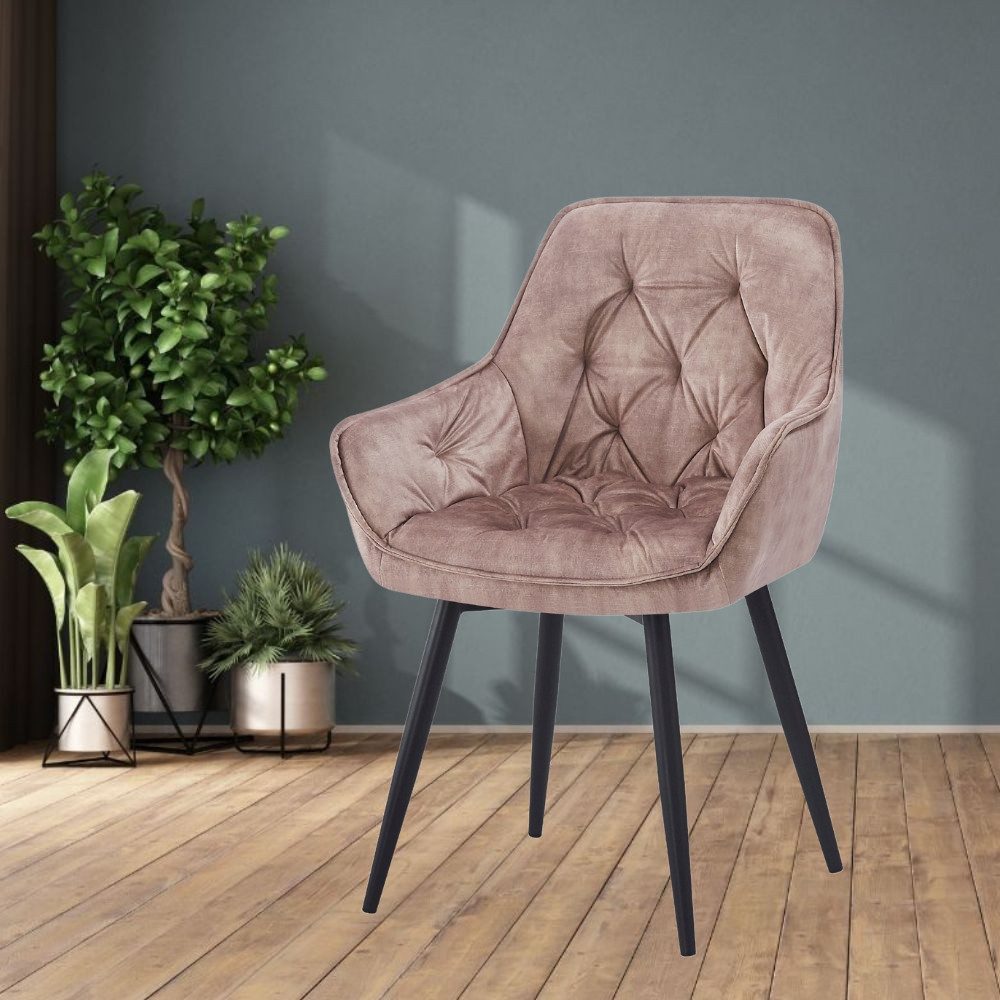 LebensWohnArt Stuhl Design Drehstuhl UDINA creme Samt Armlehne gepolstert Ziersteppung