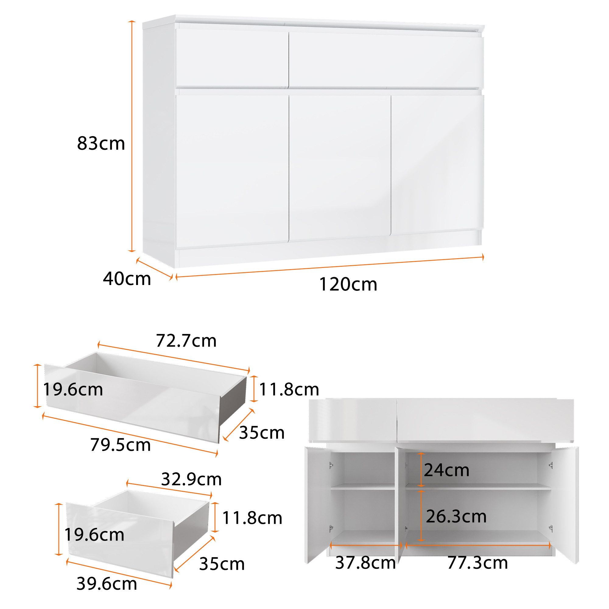 FUFU&GAGA Kommode Weiß PET Hochglanz Serie, 80-180 cm breit, Kommode Modern – Bild 4 von 5