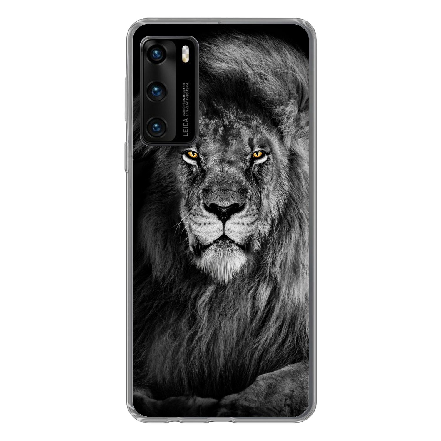 MuchoWow Handyhülle für Huawei P40 Löwe - Augen - Orange - Schwarz und weiß - Tiere - Port, Handy Case, Silikon, Bumper Case Dünn