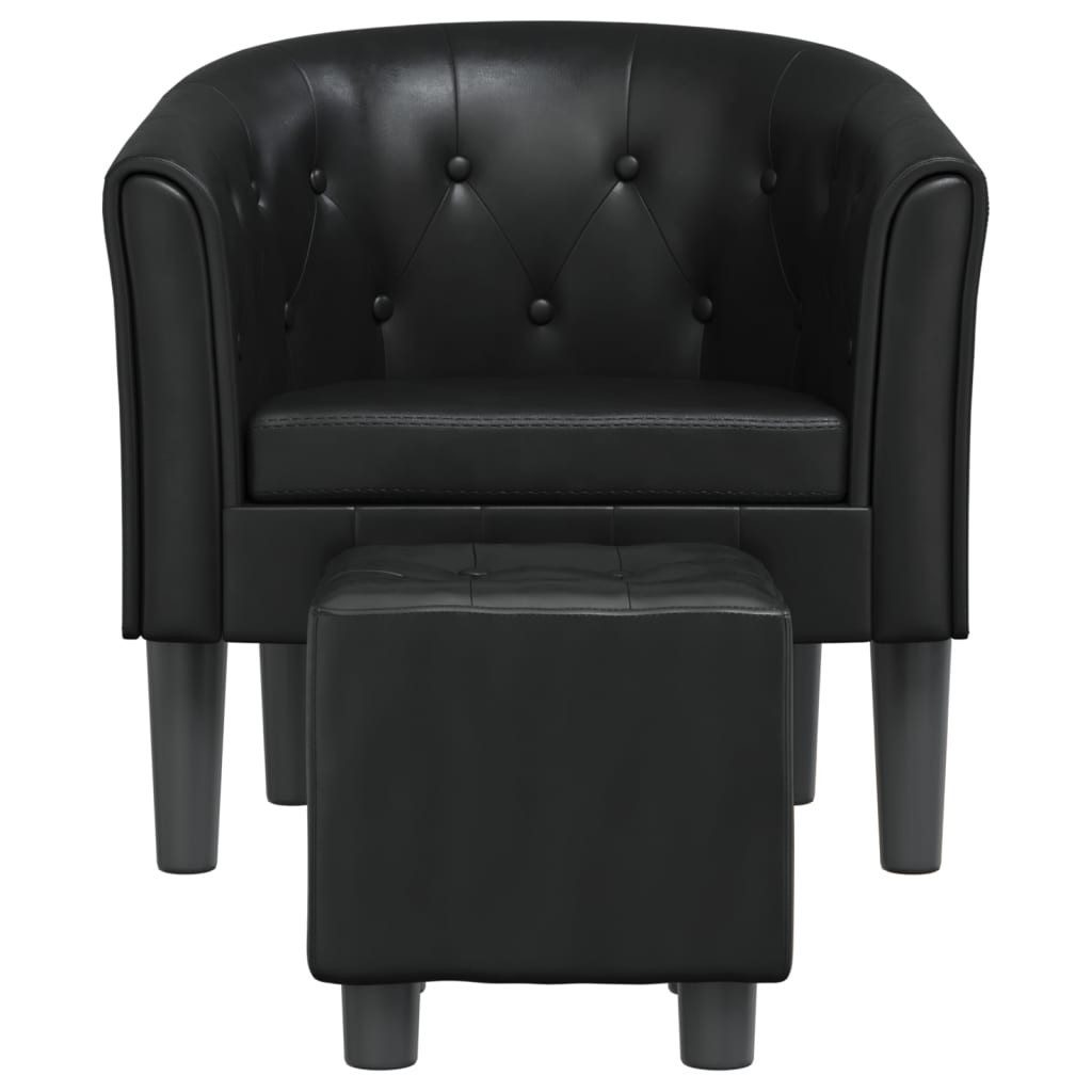 furnicato Cocktailsessel Moderner schwarzer Clubsessel 70x56x68 cm mit Kunstleder und (1-St), Sitzgruppe mit Knopfheftung, Fußhocker und schmutzabweisender Fläche