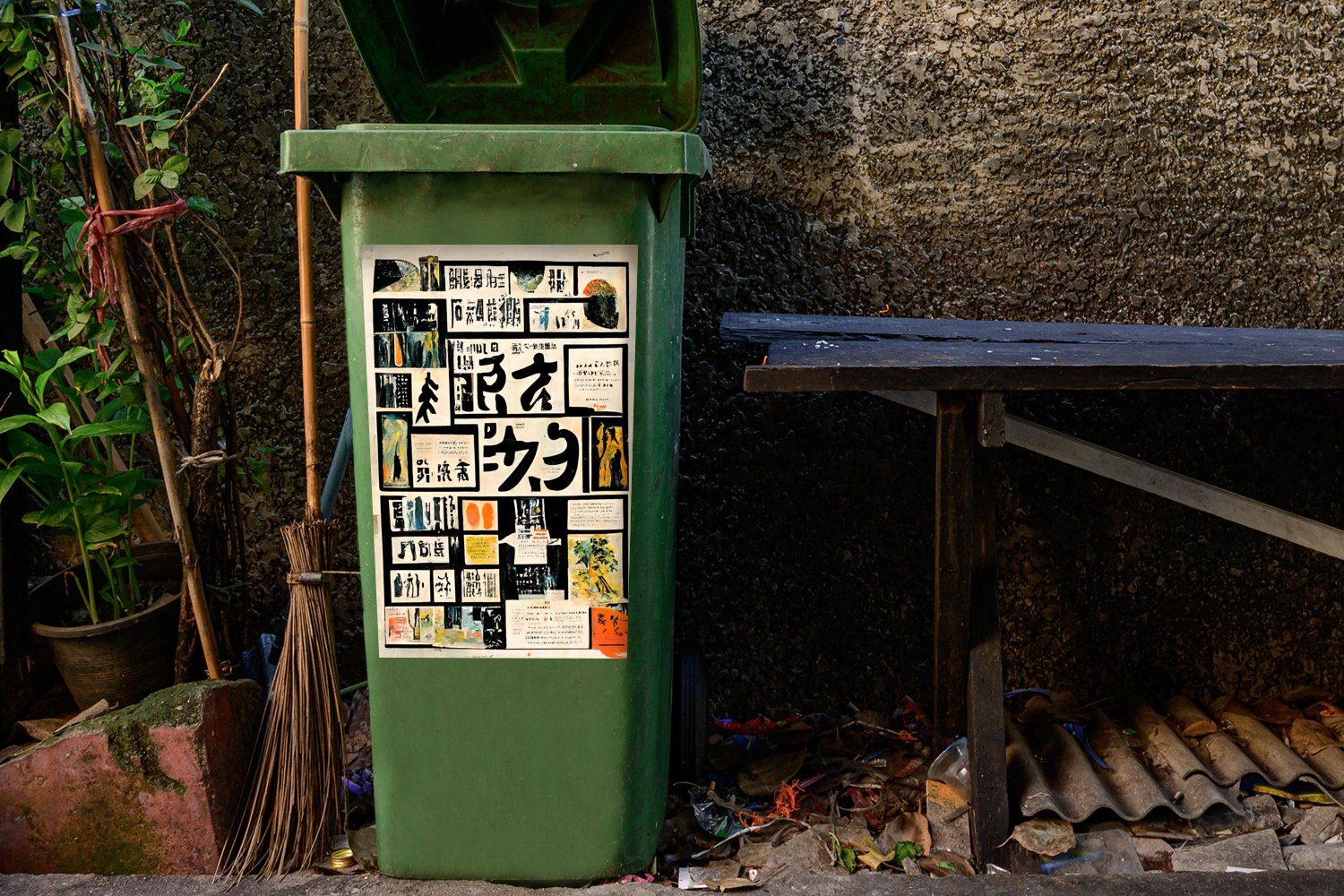 - MuchoWow Abfalbehälter (1 Container, St), Mülltonne, - Japan Zitat - Sticker, Vintage Mülleimer-aufkleber, Zeitung Wandsticker