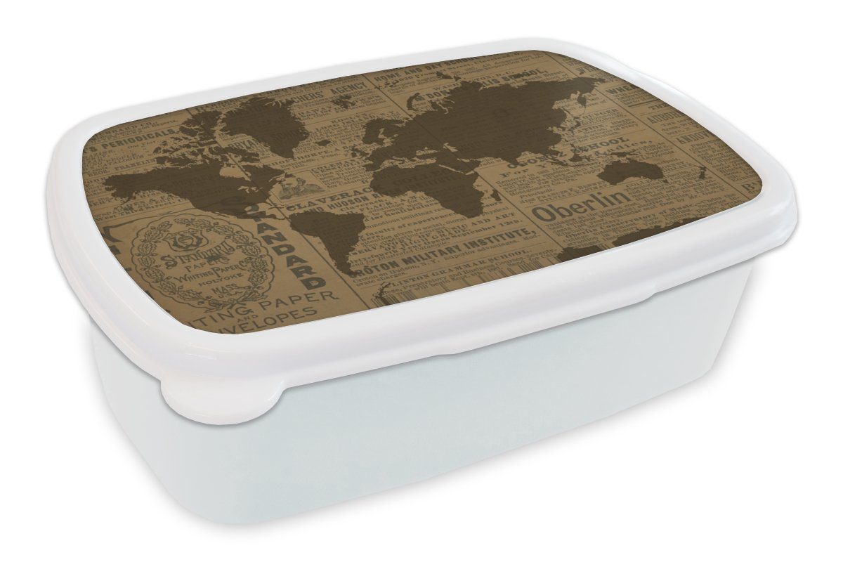 Weltkarte (2-tlg), Jungs für weiß Mädchen MuchoWow und Braun Brotbox Brotdose, Erwachsene, und Kunststoff, - Lunchbox - Kinder für Zeitungspapier,
