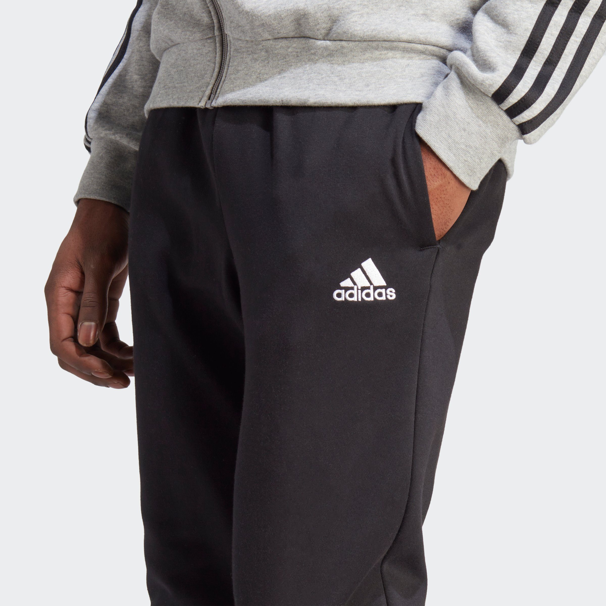 Heather Medium adidas (2-tlg) 3-STREIFEN BASIC Grey / Black Trainingsanzug Sportswear