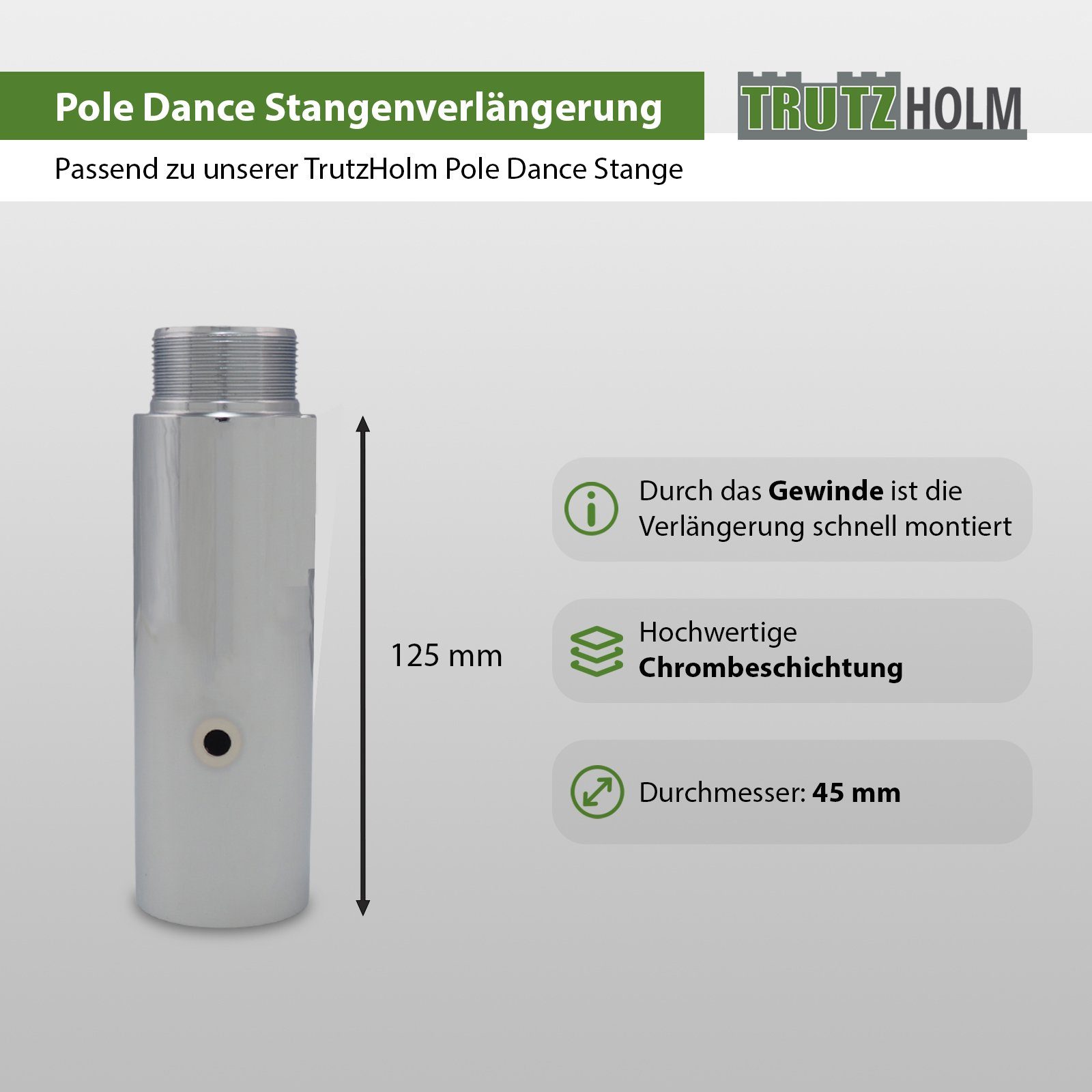 TRUTZHOLM Pole Dance Stange Tanzstangenverlängerung 125 mm für Tanzstange 45mm Pole Dance