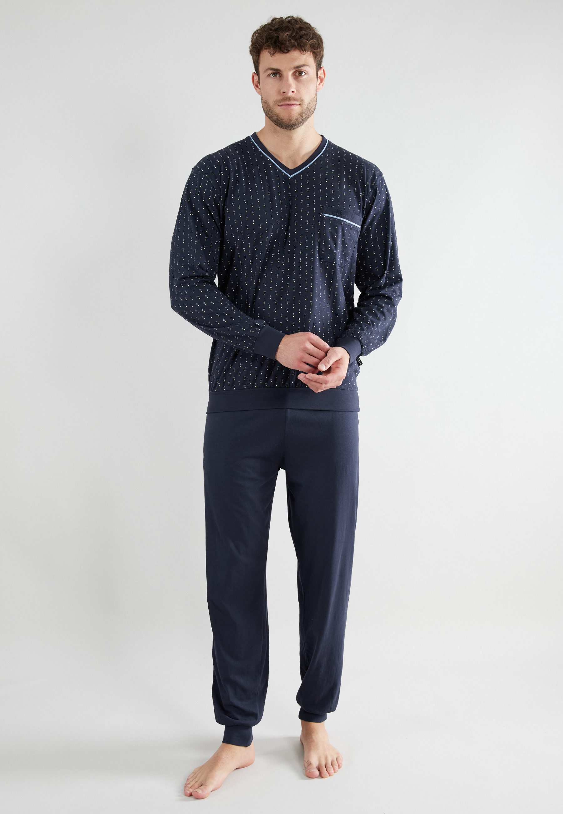 GÖTZBURG Pyjama GÖTZBURG Herren Pyjama blau bedruckt (1 tlg)
