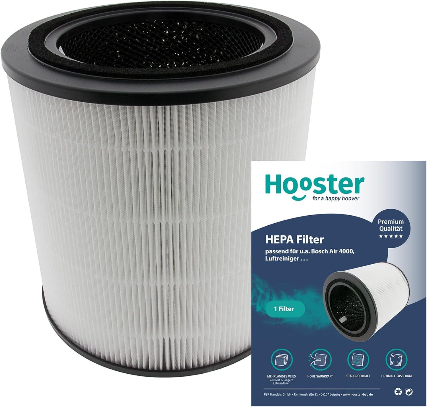 Hooster Luftfilter 1 Filter kompatibel mit Bosch Air 4000 Luftreiniger, 3in1 HEPA/Aktivkohle Filter für eine optimale Luftreinigung