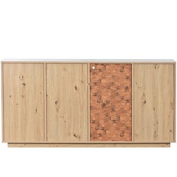 XDeer Sideboard Modernes Schrank mit viel Stauraum LED-Beleuchtung 160x40x77cm, Glasablage Holzoptik Weiß Organizer Kommode Mehrzweckschrank