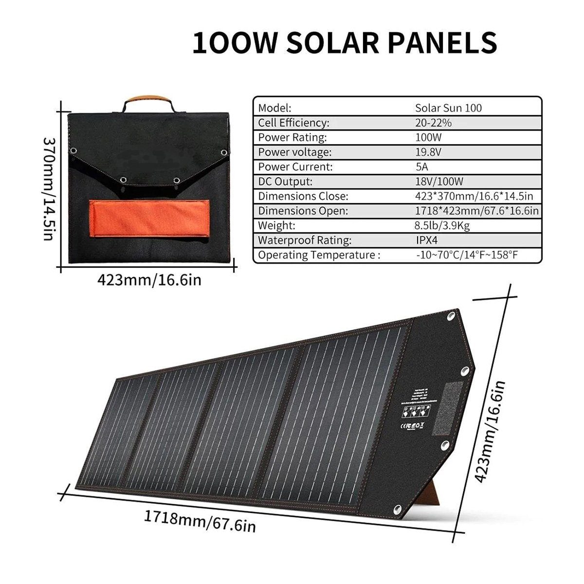 100Watt DC-Anschluss Solar UPP-1200, 7909 Solarpanel faltbar, 100 & / für Ladebuchse (1-St), Powerstation, Hyrican PV-100X1 Solarmodul für UPP-600 Modul für W, 18V