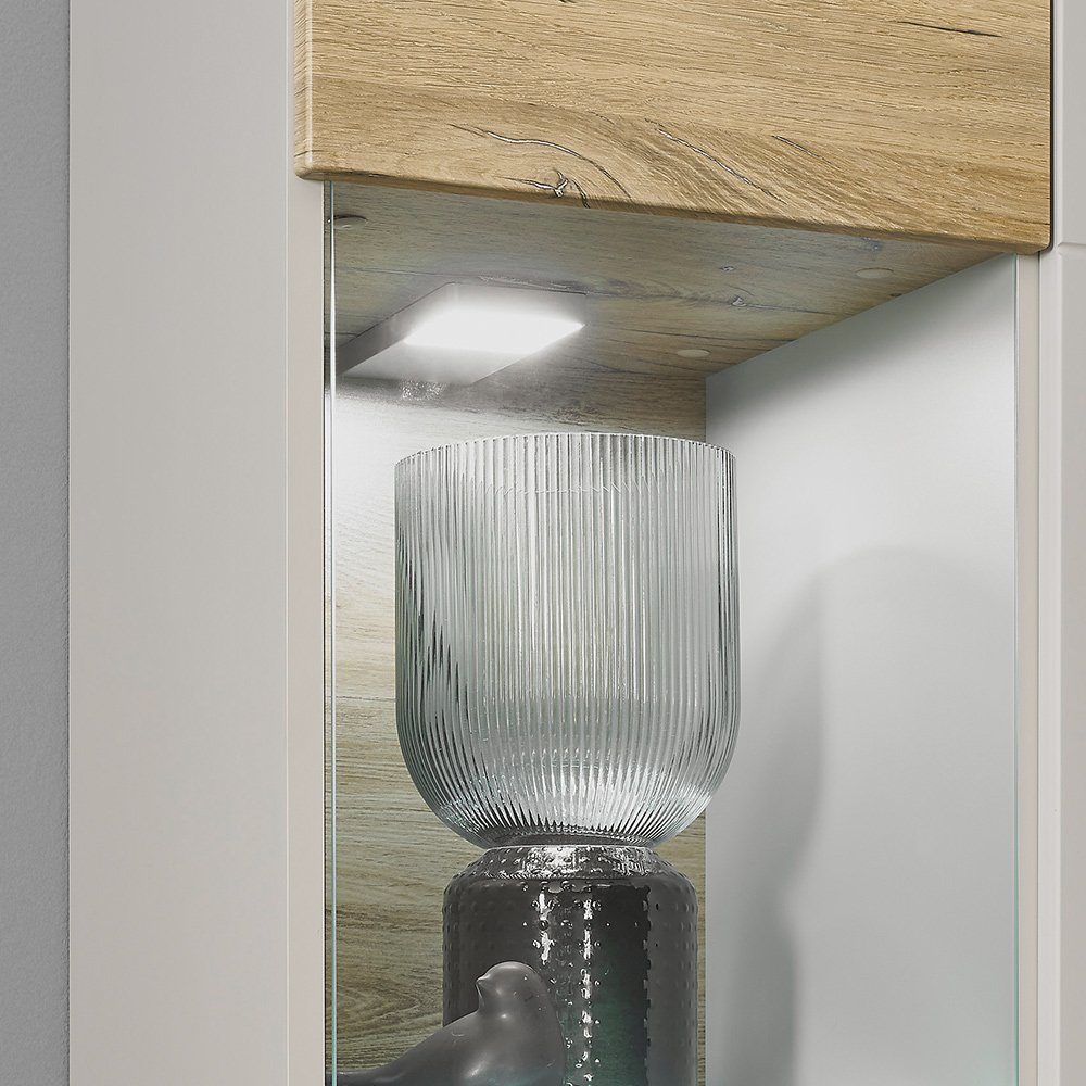 Lomadox Essgruppe Wohnzimmermöbel mit mit matt in Zinn Eiche Beleuchtung (Spar-Set), SINAIA-61, Set grau Nb