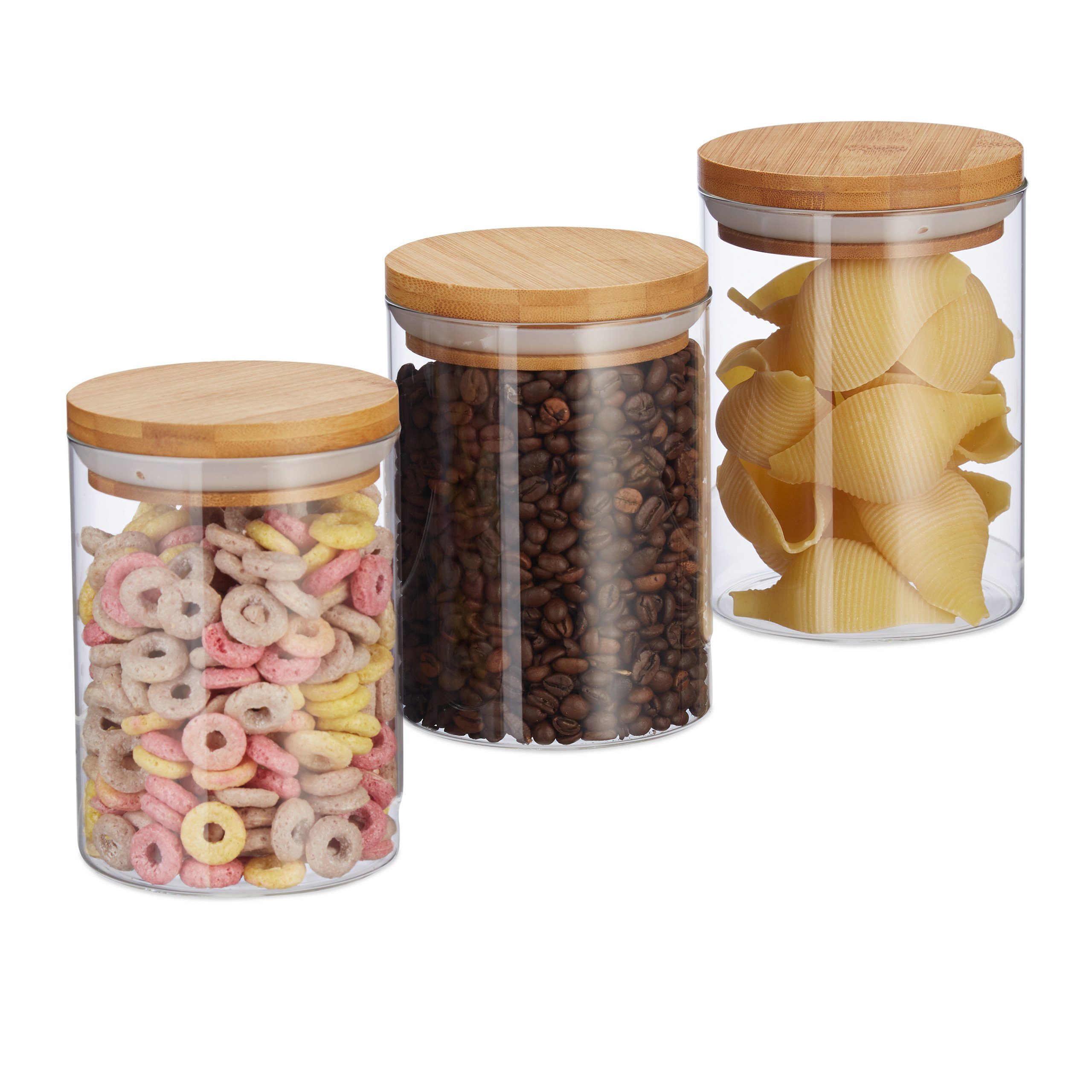 relaxdays Vorratsdose 3er Set Vorratsdosen aus Glas 600 ml, Glas, (3-tlg)