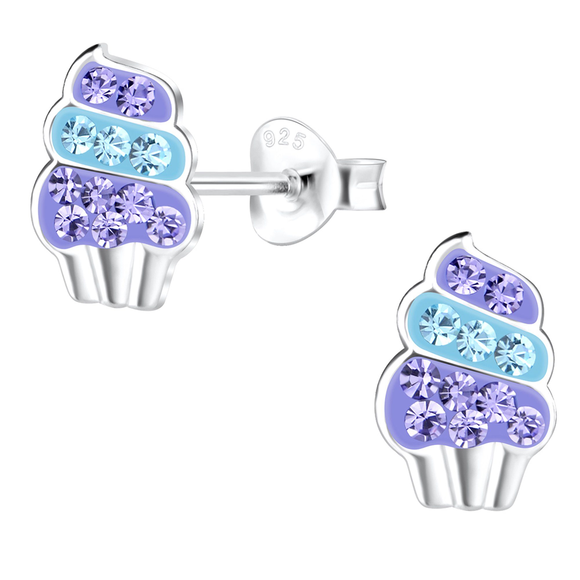 schmuck23 Ohrstecker Kinder Ohrringe Eis Paar 925 Sommer echt, Mädchen, Sterling Silber, Waffel Silber,