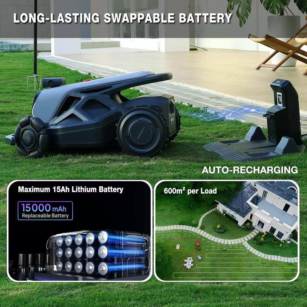 Gotagee AirSeekers intelligent robotic lawnmower, 360° obstacle avoidance, 21.9 V, 20 cm cutting width, (Equipped with RTK, maximum mowing area 2400 square meters), climbing ability up to 65%, equipped with RTK, Bluetooth/Wi-Fi/4G