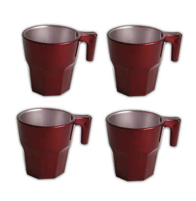 Tasse 4x KAFFEETASSE mit Henkel Casablanca Metallic 50 (Dunkelrot-Metallic), Glas Kaffeebecher Tee Tasse Becher