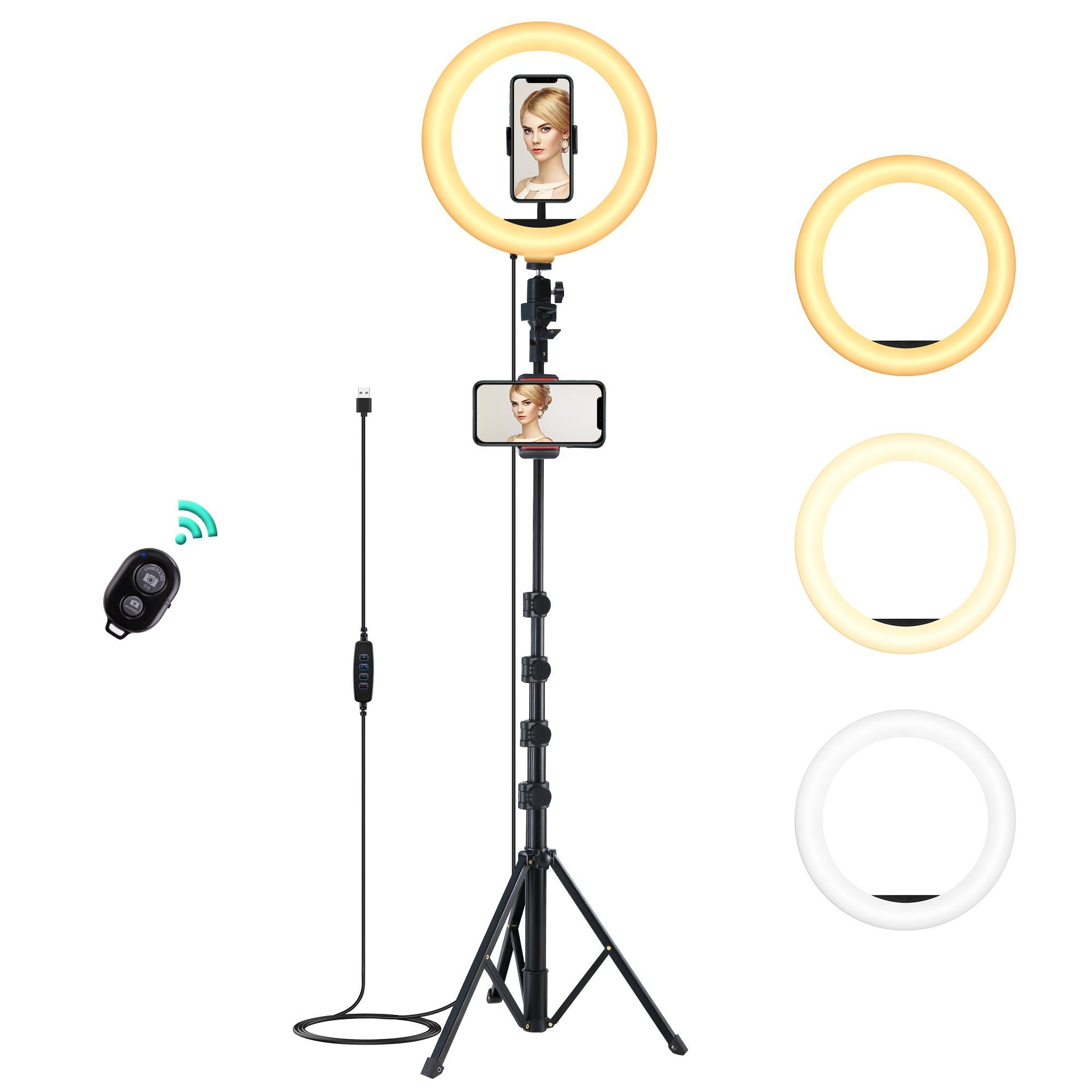 AUKEY Ringlicht 10-Zoll-Dimmbar Ringlicht 360-Grad-universeller Telefonhalter
