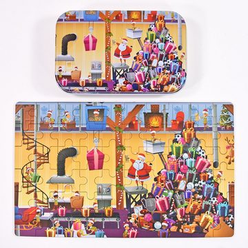Kögler Puzzle 3x 60 tlg. Kinder Puzzle Weihnachtsmotive in Blechbox 22,3 x 13,8, 60 Puzzleteile, Mit Geschenkbox aus Metall