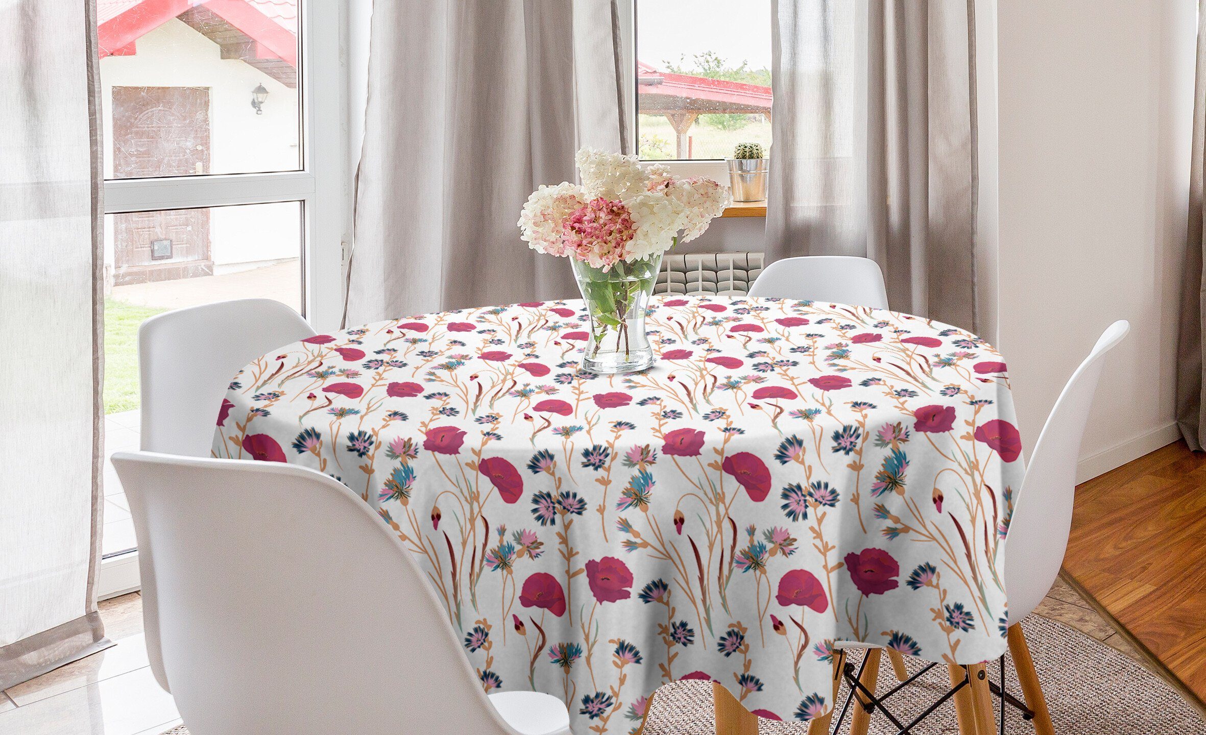Abakuhaus Tischdecke Kreis Tischdecke Abdeckung für Esszimmer Küche Dekoration, Blumen Beruhigen Töne Wildblumen Kunst