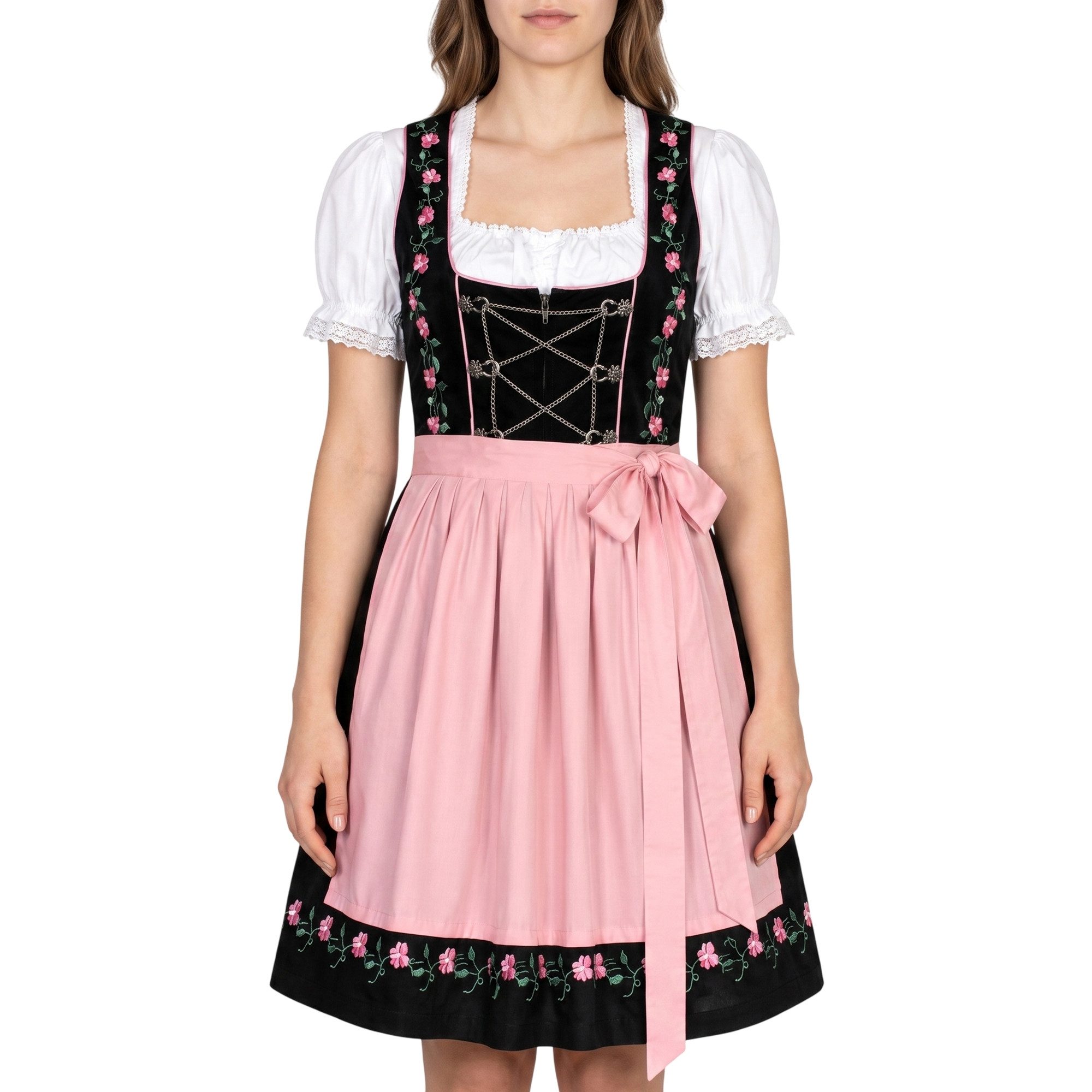 German Wear Dirndl GW1308 3-teiliges Mini Dirndl Trachtenkleid Schürze 44cm