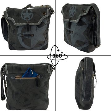 Sunsa Messenger Bag Schwarze Umhängetasche große Vintage Crossbody Tasche Schultertasche, echt Leder, Stern Aufdruck