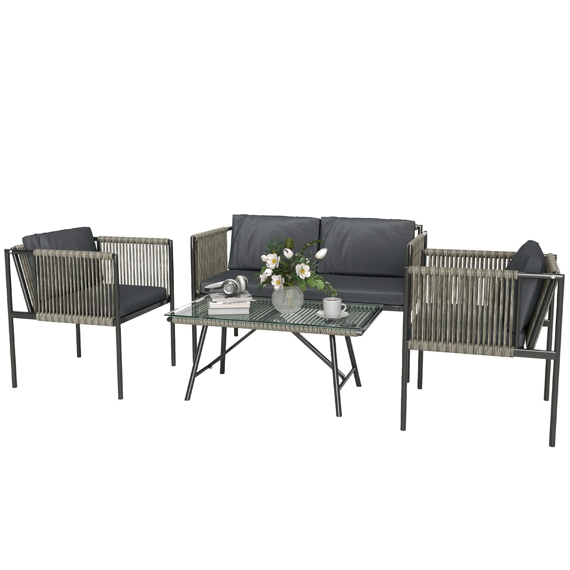 Outsunny Sitzgruppe mit 2er Sofa, Sessel, günstig online kaufen