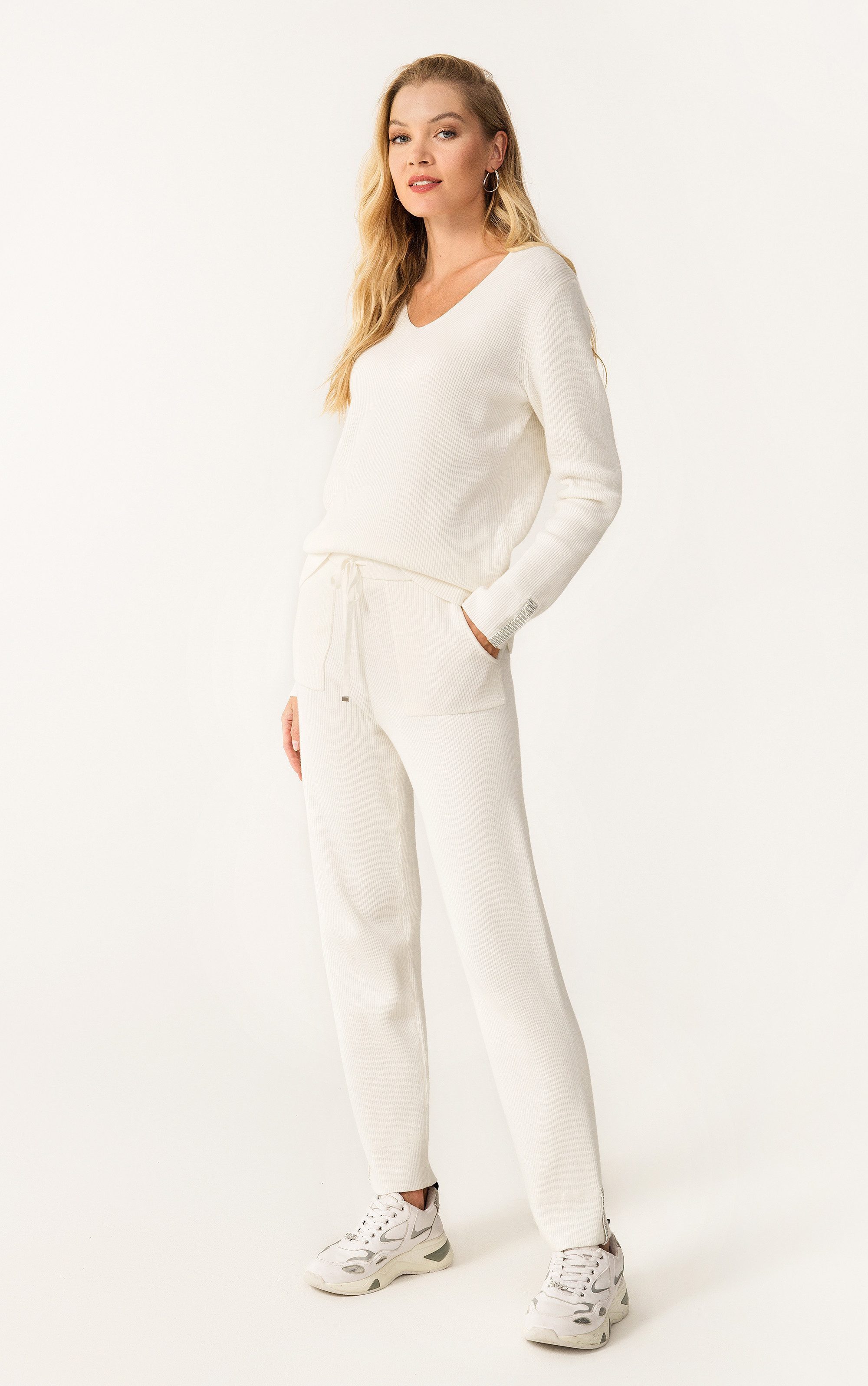 Strickhose im Slim Fit mit Rippstruktur