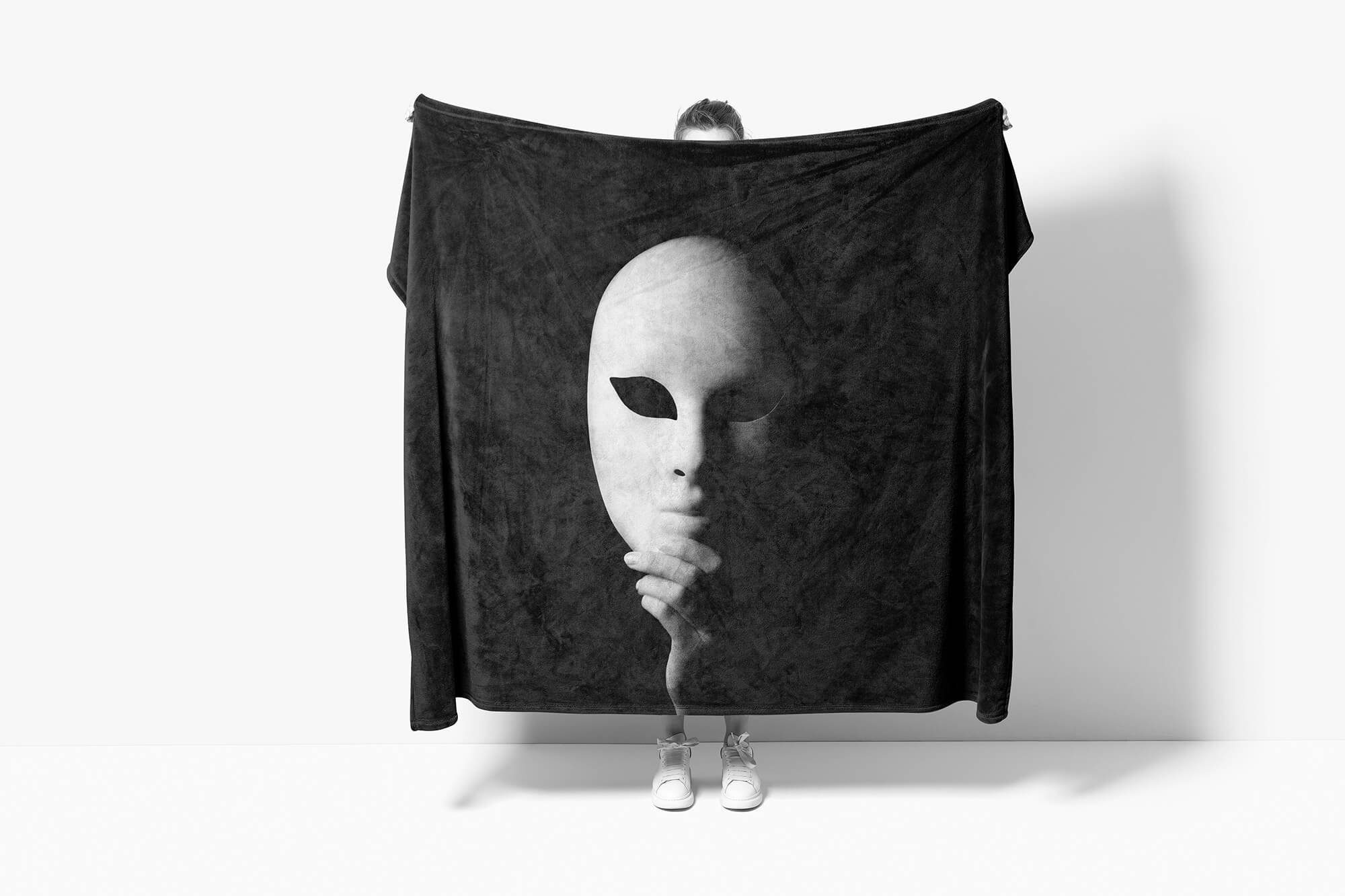 Fotomotiv (1-St), mit Strandhandtuch Handtuch Venedi, Maske Art Handtuch Handtücher Saunatuch Kuscheldecke Baumwolle-Polyester-Mix Sinus Weiße