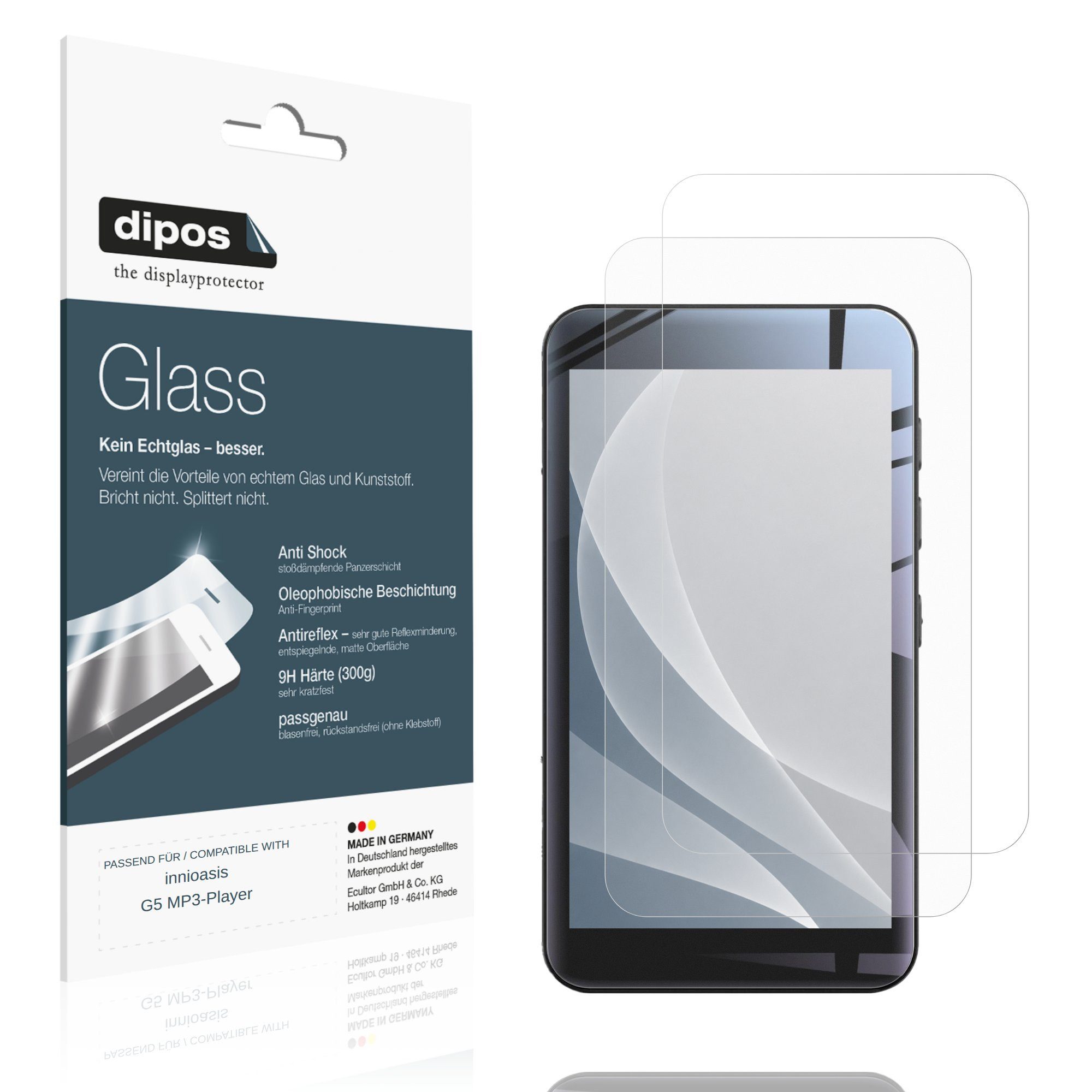 dipos Displayschutzfolie Schutzfolie für innioasis G5 MP3-Player, 2 Stück, Displayschutz Schutz Folie Made in Germany