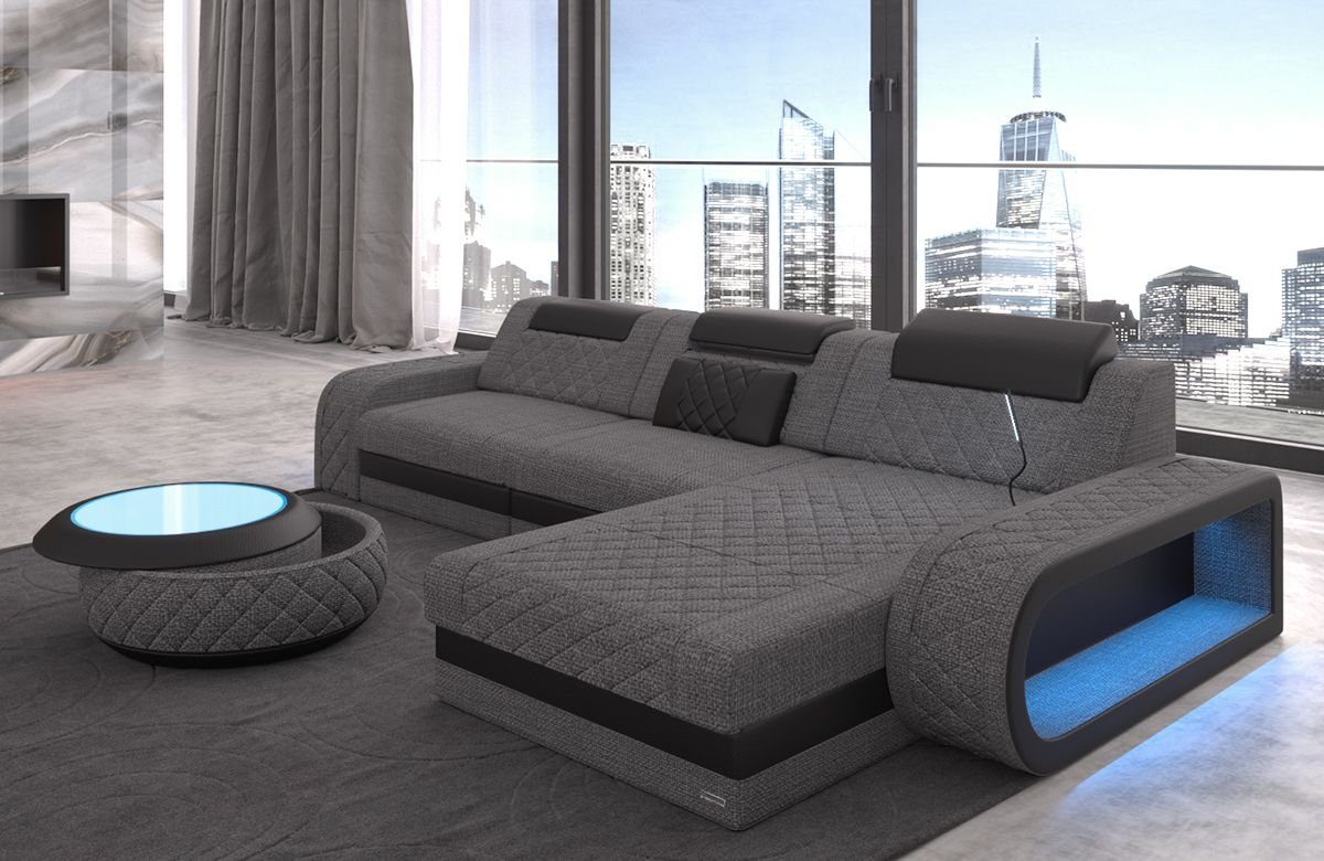 Sofa Dreams Ecksofa Stoffsofa Polstercouch Berlin L Form Stoff Sofa Couch, mit LED, wahlweise mit Bettfunktion als Schlafsofa, Designersofa