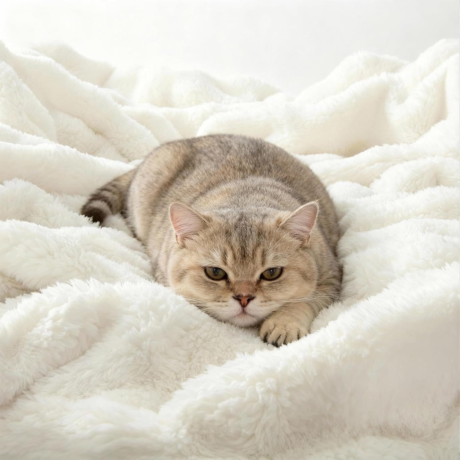 Wohndecke Kuscheldecke 150x200 weiß, Fleecedecke weich, Topfinel, dicke Decke, Wolldecke Sofadecke, luxuriös gestreift Muster