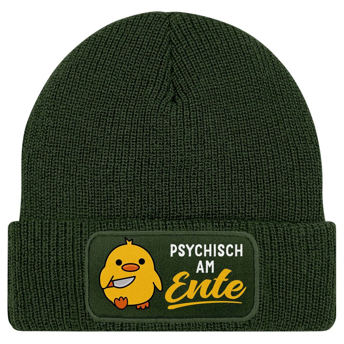 MoonWorks Strickmütze Damen Beanie Patch Strickmütze Spruch Meme Lustig Psychisch am Ente