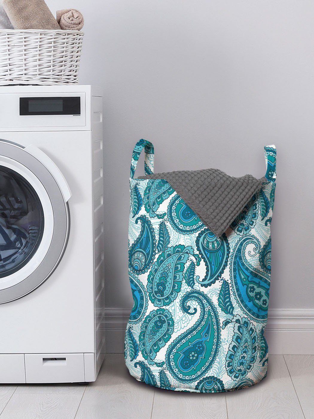 Abakuhaus Wäschesäckchen Wäschekorb mit Kordelzugverschluss Griffen Blumen Paisley Waschsalons, Ozean-Streifen und für