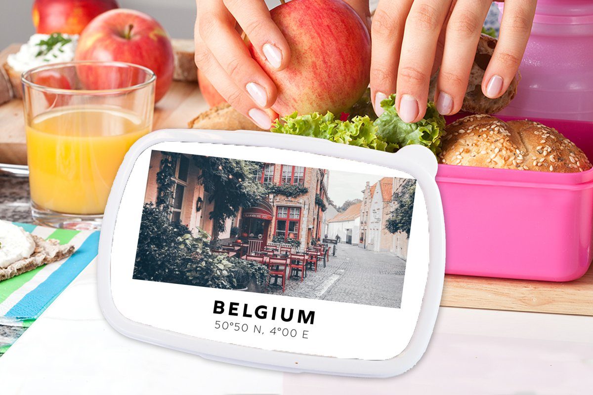 MuchoWow Lunchbox Terrasse - Belgien Café, Brotdose - Snackbox, - Kunststoff Rot Mädchen, rosa Kinder, Erwachsene, Kunststoff, für (2-tlg), Brotbox
