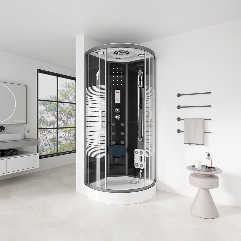 HOME DELUXE Komplettdusche WHITE PEARL, BxT: 100x100 cm, Einscheibensicherheitsglas, inkl. Duschtasse, Aluminiumprofilen, Schiebetür, & Armaturen, LED-Beleuchtung & Rückenmassage, Duschkabine, Fertigdusche